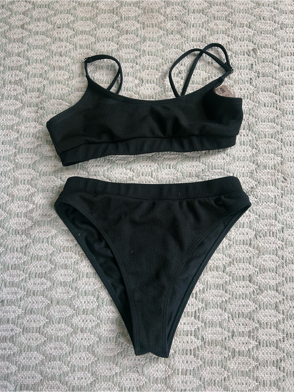SHEIN Black Ribbed Two-Piece Bikini Set